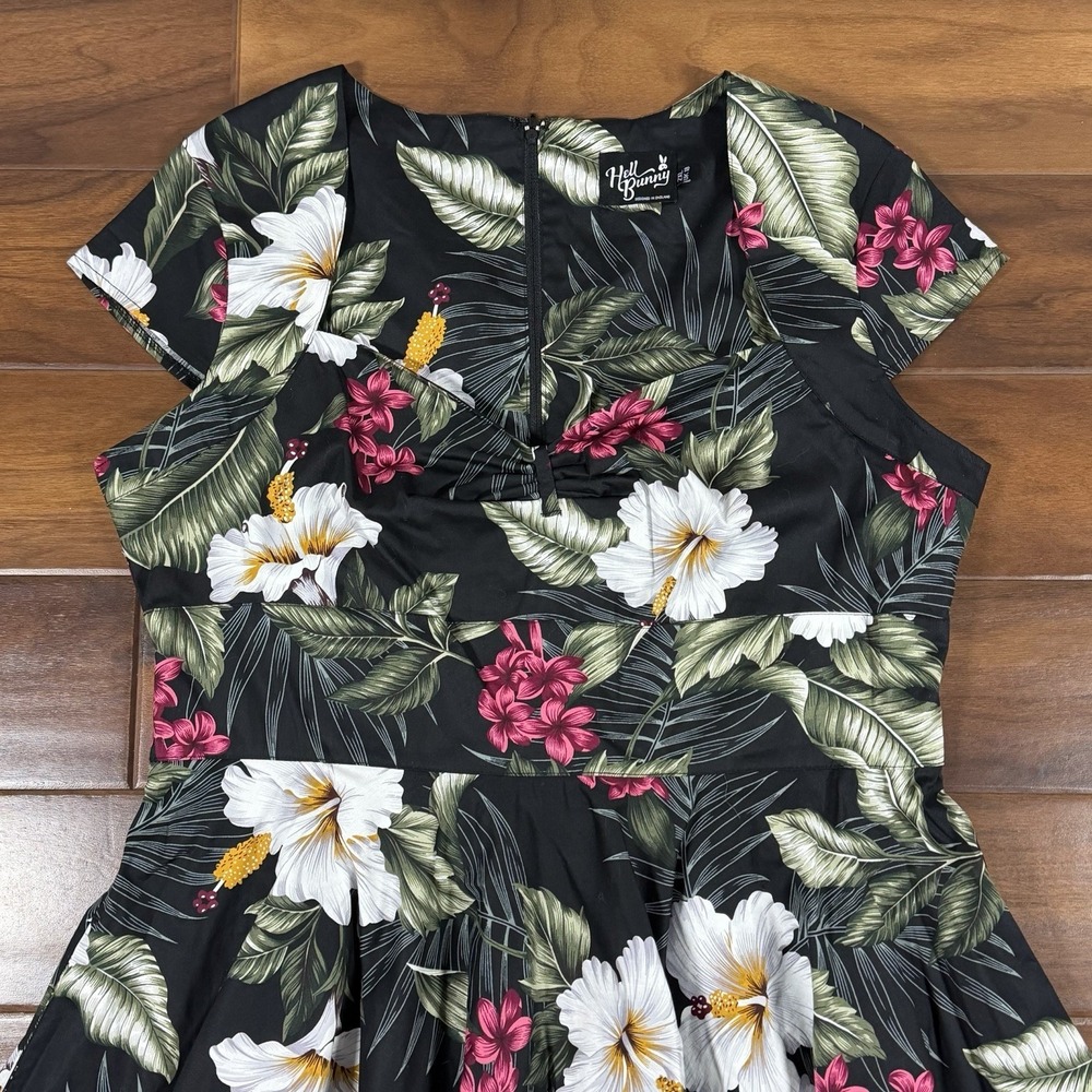 Hell Bunny Women's Size 2XL Black Tropical Floral Sasha Pinup Retro Swing Dress - Picture 2 of 10